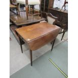 SHERATON PEMBROKE TABLE, cross banded and inlaid single drawer, mahogany pembroke table with