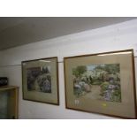 BEATRICE PARSONS, pair of coloured prints "Cottage Gardens", 10.5" x 14"