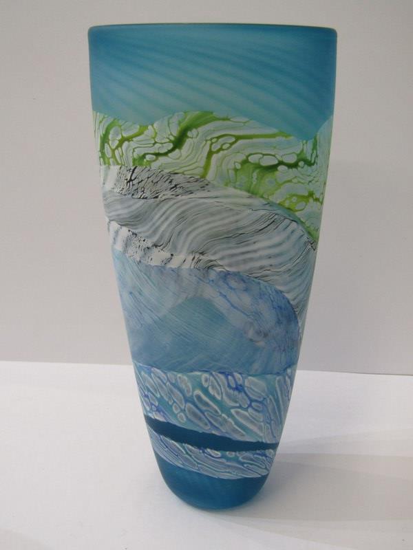 ART GLASS, Thomas Petit signed 9.5" vase "Spring Tide"