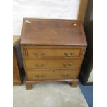 EDWARDIAN BUREAU, satinwood cross banded mahogany narrow bureau of 3 long graduated drawers, brass