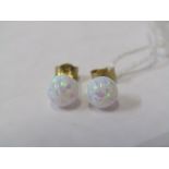 A PAIR OF 9ct YELLOW GOLD OPAL SPHERICAL STUD EARRINGS