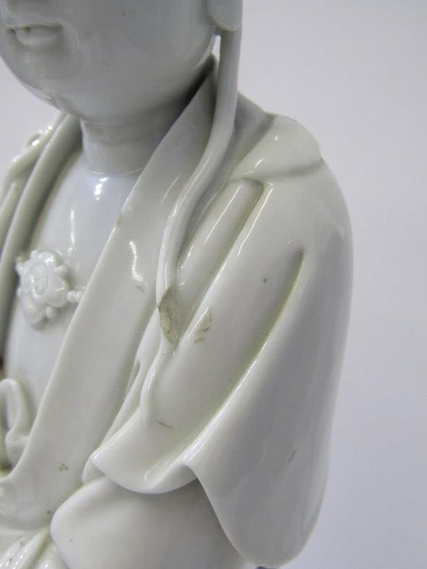 ORIENTAL CERAMICS, blanc de chine figure of Guanyin, 13" height (fingers to one hand missing), - Image 5 of 15