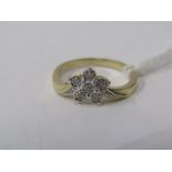 9ct YELLOW GOLD DIAMOND DAISY CLUSTER RING, size J