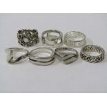 SILVER RINGS, A selection of 7 silver rings including Celtic and abstract designs