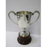 SILVER TWIN HANDLED TROPHY CUP, "Northants Aero Club Championship Cup", 8" (20cm) approx high,