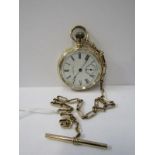 GOLD PLATED WALTHAM POCKET WATCH, 1914 marquise, model number 1908 with gold plated chain
