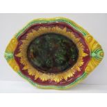 VICTORIAN MAJOLICA, 19th Century oval bread dish, 14" length (rim chips)