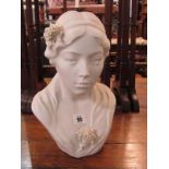 PARIAN BUST, Young Lady with Blossom headband, 12" height