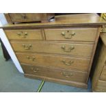 ANTIQUE OAK CHEST OF DRAWERS, 2 short and 3 long graduated drawers with brass swan neck handles