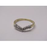 9CT YELLOW GOLD DIAMOND SET WISH BONE STYLE RING, size J/K