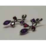 9CT WHITE GOLD AMETHYST & DIAMOND EARRINGS