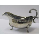 SILVER GRAVY BOAT, on 3 cusped feet, 8" (20cm) length, Birmingham 1973, 276 grams