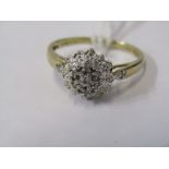 9ct YELLOW GOLD DIAMOND CLUSTER RING, Size P/Q