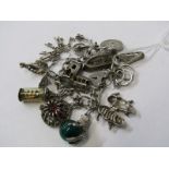 SILVER CHARM BRACELET, including lobster pot, ship in a bottle, keys, church with bride and groom