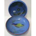 DEVON POTTERY, Kingfisher pattern Longpark 10.5" circular shallow bowl and 1 similar