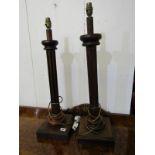 LIGHTING, pair of square base fluted column table lamps, 25" heights
