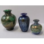 ART GLASS, Norman Stuart Clarke signed lustre glass specimen vase, 3" height, also Caithness green