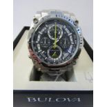 A GENTLEMANS BULOVA PRECISIONISTS CHRONOGRAPH WRIST WATCH, In box with spare links etc. Appears to