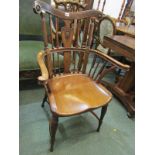 A FINE EUROPEAN 19TH CENTURY CRINOLINE STRETCHER ARMCHAIR, writhen pillar supports and legs, stamped