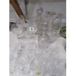 CUT GLASS, late Regency cut glass 8" decanter and replacement stopper, also square base cut glass