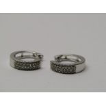 PAIR OF 9CT WHITE GOLD DIAMOND SET HOOP EARRINGS, of hinged design