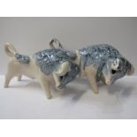 STUDIO POTTERY, pair of glazed pottery Bulls, by Paula Humphris, 11" length