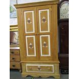 PINE DRAWER BASE, twin door wardrobe with modern painted decoration, 40" width