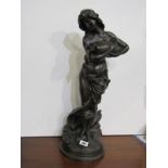 BRONZE, after Luca Madrassi, circular based bronze of Young Lady emptying urn of water, 21" height