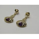 PAIR OF 9CT YELLOW GOLD AMETHYST DROP EARRINGS