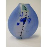 ART GLASS, Julia Donnelly decorative blue glass flask vase, 8.5" height