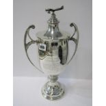 AN IMPRESSIVE SILVER TWIN HANDLED LIDDED TROPHY CUP, "The Brooklands Trophy - Landing