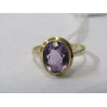9ct YELLOW GOLD AMETHYST SOLITAIRE RING, Size P/Q
