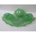 ART DECO, green glass dressing table set of 5 pieces