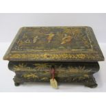 ANTIQUE LACQUER, 19th Century chinoiserie raised lacquer and gilded rectangular lidded box with
