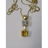 18ct YELLOW GOLD YELLOW SAPPHIRE & DIAMOND DROP PENDANT ON FINE 18CT YELLOW GOLD CHAIN