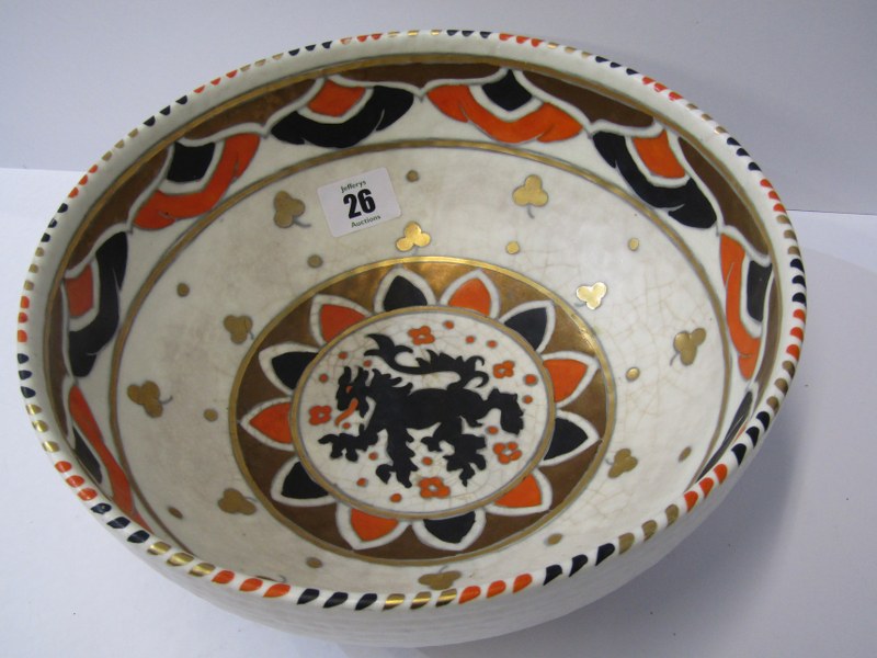 CHARLOTTE RHEAD, signed Crown Ducal 10" bowl "Lion Rampant" pattern (some staining of base)