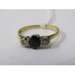 9ct YELLOW GOLD SAPPHIRE & DIAMOND 3 STONE RING, Size N