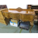 QUALITY BURR WALNUT SERPENTINE FRONTED SIDEBOARD on carved cabriole legs (matching lot 759 dining