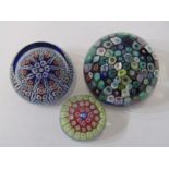 GLASS PAPERWEIGHTS, Strathearn domed glass millefiore paper weight and 2 smaller samples