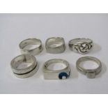 SILVER RINGS, A selection of 6 silver rings, various sizes and styles