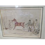 STYLE OF GEORGE CRUIKSHANK, watercolour and ink "Selling the Horse", signed with initials, 6.5" x 9"
