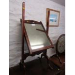 19th CENTURY SWING DRESSING MIRROR, provincial inlaid mahogany dressing mirror on twin cabriole legs