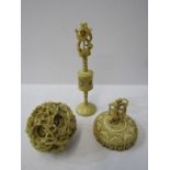 ANTIQUE IVORY, Eastern carved ivory, 7-tier carved sphere on cup stand (needs restoration), 9"