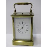 CARRIAGE CLOCK, brass bevelled glass coiled bar strike, repeater carriage clock, 5.25" height (