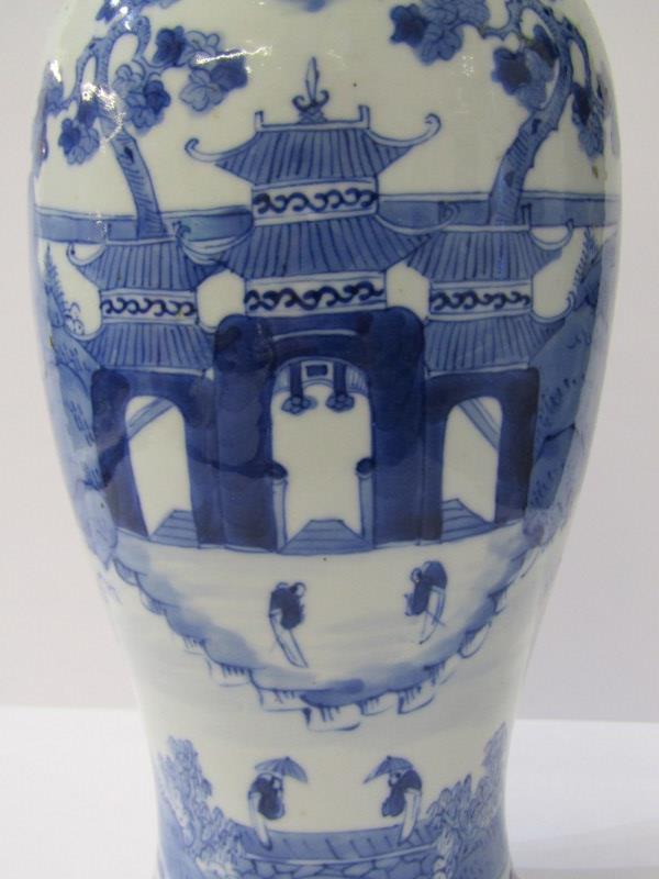 ORIENTAL CERAMICS, Kangxi underglaze blue inverted baluster 10" vase, decorated with Palace - Image 2 of 12