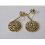 A PAIR OF 18ct YELLOW GOLD DIAMOND DROP EARRINGS, Unusual cluster designs