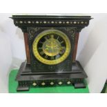 VICTORIAN MANTEL CLOCK, black marble open brocote escapement mantel clock, 14" height with gilded