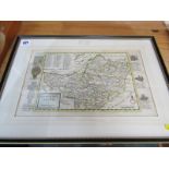 EARLY MAP, hand coloured early 18th Century engraved map of Somersetshire by H.Moll, 8" x 12.5"