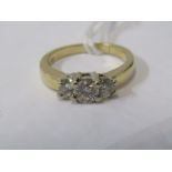 14ct YELLOW GOLD 3 STONE DIAMOND RING, approx 1ct total diamond weight, size N/O