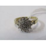 9ct YELLOW GOLD DIAMOND CLUSTER RING, Size L